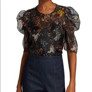 Cinq à Sept Sakura Erin Short Puff-Sleeve Organza Top Size M